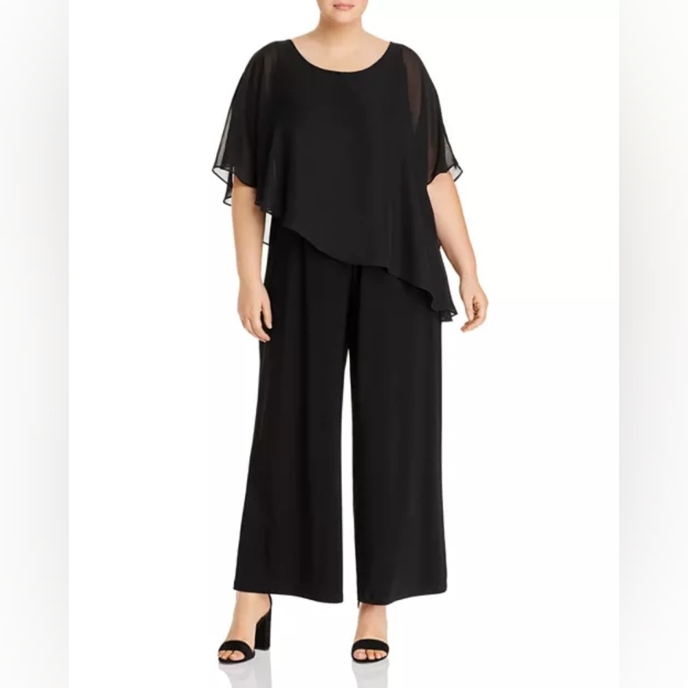 NWOT, Adrianna Papell Matte Jersey Cape Overlay Jumpsuit